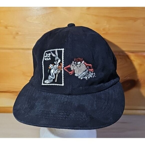 VINTAGE Looney Tunes Hat Cap Made in USA Stamp Collection Bugs Bunny & Taz 90s - Picture 1 of 13
